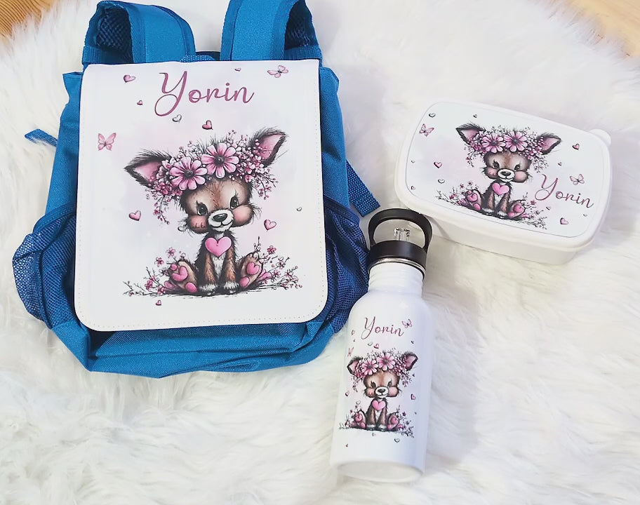 Kindergarten Set personalisiert Reh – Rucksack, Trinkflasche & Brotdose mit Namen Kitakind - CreativMade
