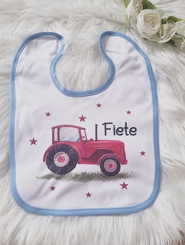 Personalisiertes Baby Lätzchen Traktor aus Frottee mit Klettverschluss Sabberlatz mit Namen Jungen - CreativMade