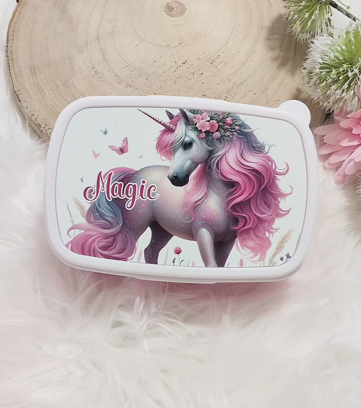 Brotdose Einhorn Kinder personalisiert mit Name Mädchen Lunchbox Einschulung Vesperbox Trennfach Kindergarten - CreativMade