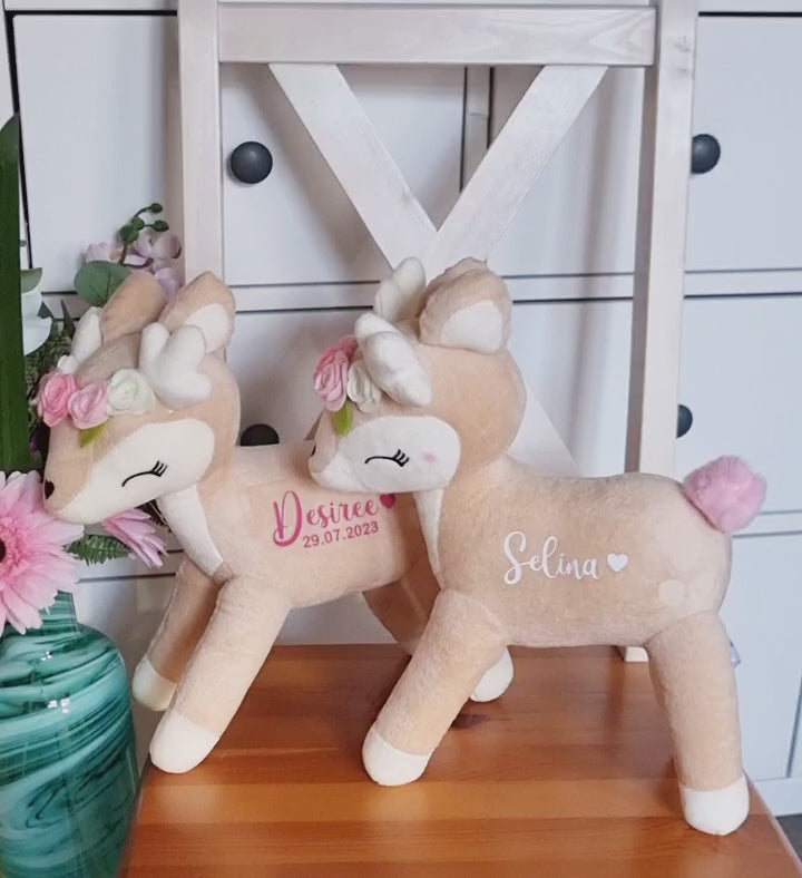 Kuscheltier Reh mit Name personalisiert Mädchen Stofftier Geburtsdatum Plüschtier Baby Geburt - CreativMade