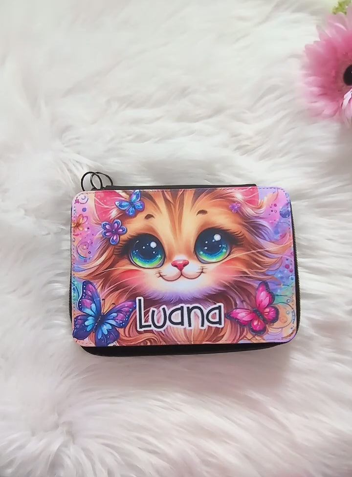 Personalisiertes Federmäppchen mit Name Katze Mädchen Geschenk Einschulung Federmappe Federpenal - CreativMade
