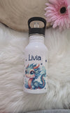 Personalisierte Trinkflasche Drache Kinder Edelstahl mit Name mit Strohhalm Junge Geschenk Einschulung Geburtstag - CreativMade