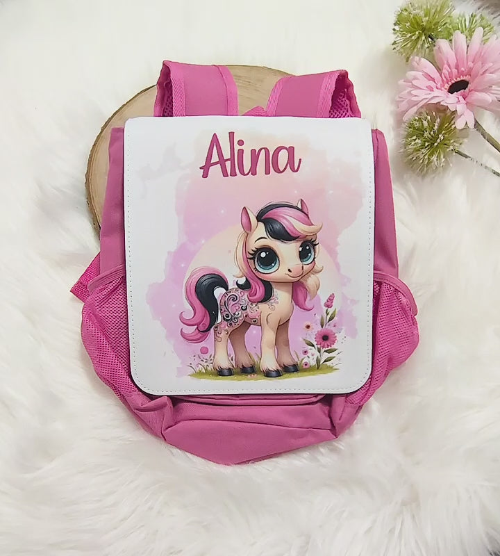 Kinderrucksack Pferd personalisiert mit Name Einhorn Kindergarten Mädchen Kindergartentasche Kita - CreativMade
