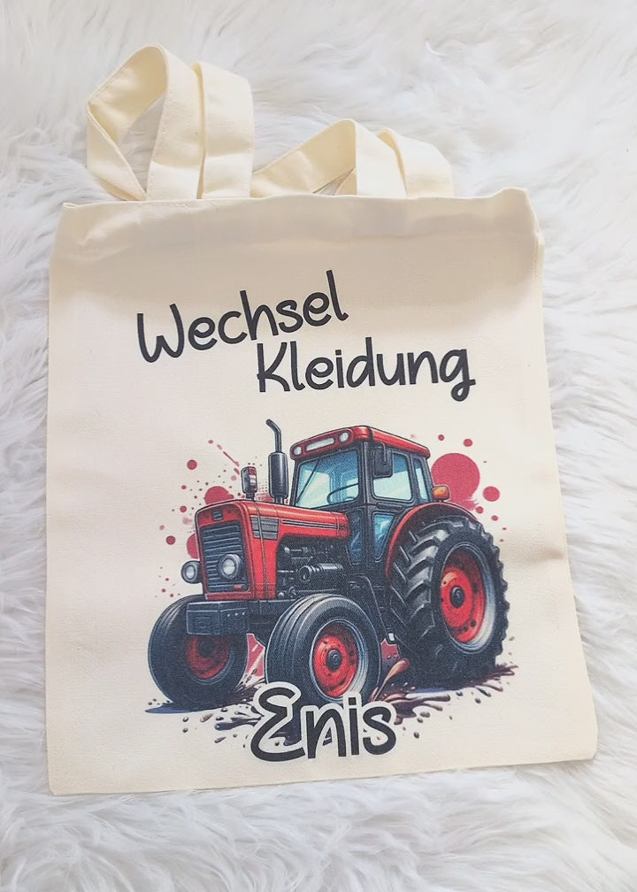 Wechselkleidung Kita Traktor Tasche personalisiert mit Name Junge Kindergarten Wechselwäsche Wechselsachen Beutel - CreativMade