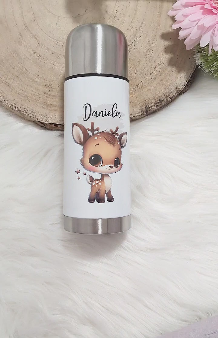Thermoskanne personalisiert mit Namen Reh oder Pferd Edelstahl Isolierflasche Thermoflasche Geschenkidee - CreativMade