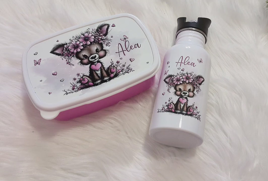 Brotdose & Trinkflasche personalisiert - Reh - Kinder Set mit Namen Edelstahl Trinkflasche - CreativMade