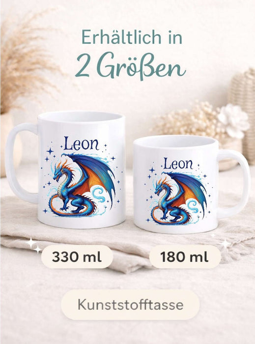 Kindertasse personalisiert mit Namen | Drache Jungen | Kunststoffbecher für Kindergarten, Kita & Schule