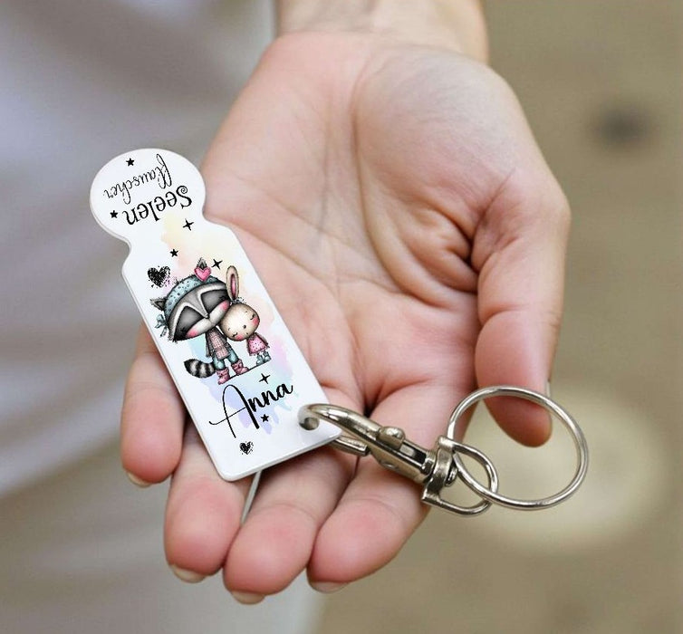 Einkaufswagenlöser personalisiert mit Namen Waschbär Spruch Einkaufchip Wagenlöser Metall Schlüsselanhänger