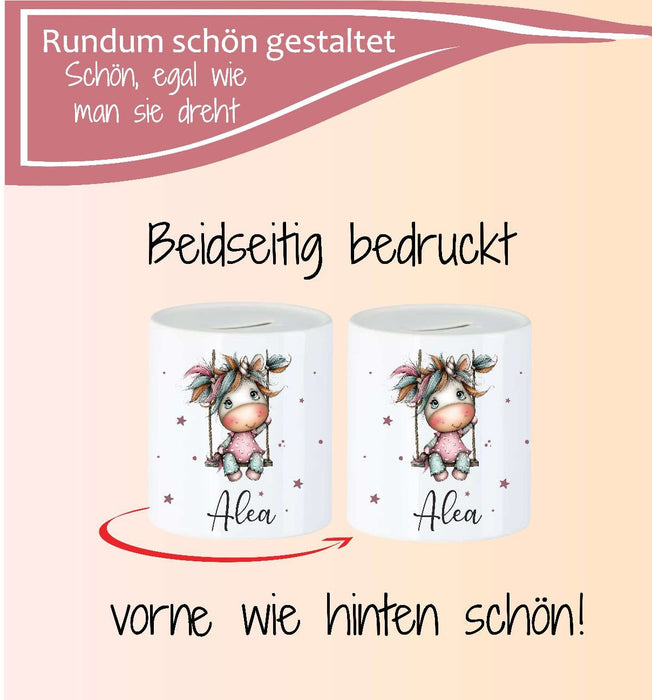 Personalisierte Kinderspardose mit Namen Einhorn – Keramik Spardose zur Einschulung, Geburt oder Taufe - CreativMade