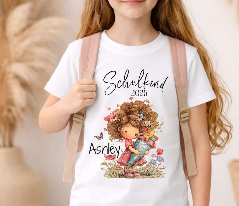 Einschulungsshirt mit Namen personalisiert Zuckertüte Mädchen T-Shirt Einschulung - CreativMade