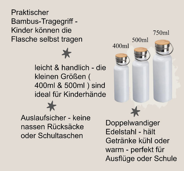 Personalisierte Thermosflasche Edelstahl – Trinkflasche mit Bambusdeckel, doppelwandig & auslaufsicher für Büro, Sport & Reisen - CreativMade