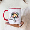 Kindertasse personalisiert mit Namen Löwe Mädchen Emaille Keramik Kunststoff Geschenk - CreativMade 