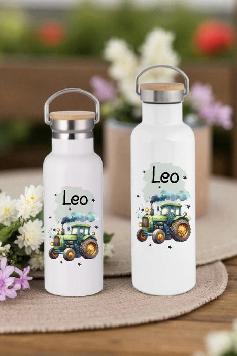 Personalisierte Kinder Trinkflasche mit Namen Traktor – Edelstahl Thermosflasche auslaufsicher für Kindergarten & Schule - CreativMade