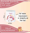 Personalisierte Kinderspardose mit Namen Einhorn Regenbogen - Keramik Spardose zur Einschulung, Geburt oder Taufe - CreativMade