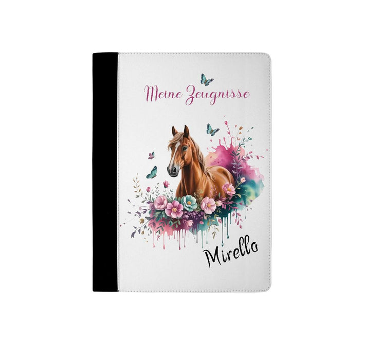 Personalisierte Zeugnismappe mit Namen Pferd – Mappe für Schulzeugnisse A4 | Geschenk zur Einschulung Mädchen - CreativMade