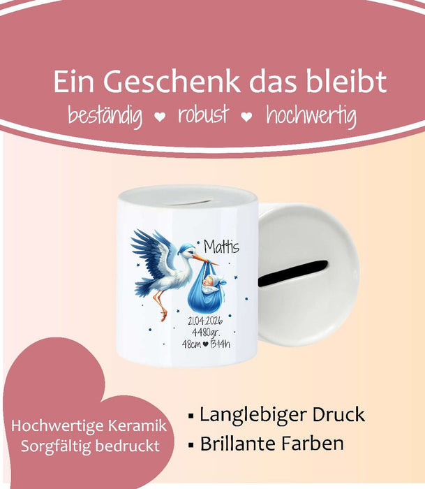 Personalisierte Taufspardose aus Keramik – Spardose zur Taufe mit Namen - CreativMade