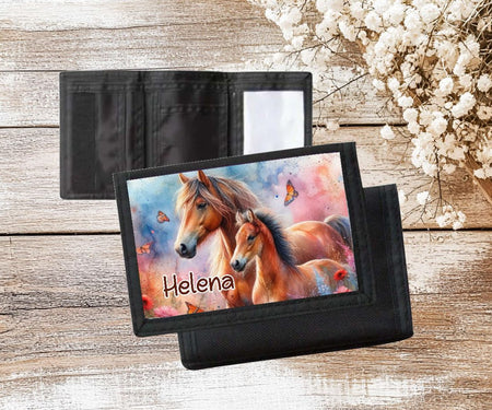 Kinder Geldbeutel personalisiert Pferd – Geldbörse mit Namen Klettverschluss Porte­mon­naie - CreativMade