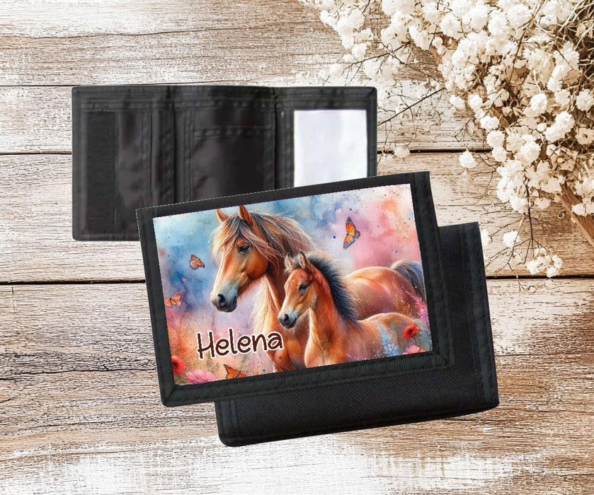 Kinder Geldbeutel personalisiert Pferd – Geldbörse mit Namen Klettverschluss Porte­mon­naie - CreativMade