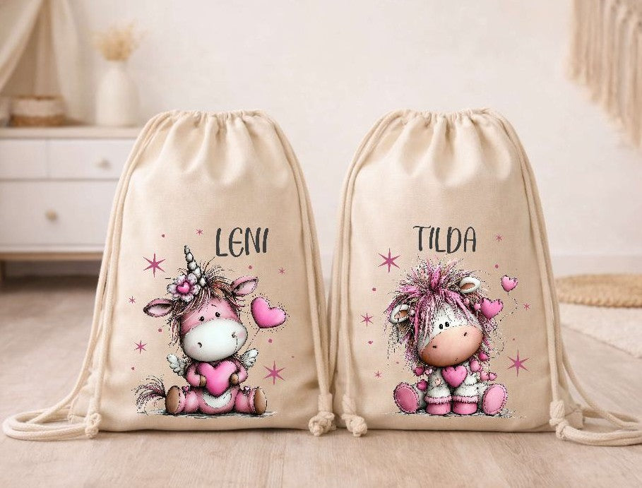 Kinder Turnbeutel mit Namen personalisiert – Einhorn Sportbeutel für Kindergarten, Schule und Schwimmen Mädchen | CreativMade .