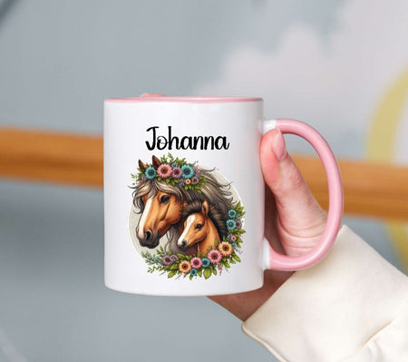Tasse personalisiert Pferd mit Name Kinder Mädchen Einschulung Kindertasse Keramik oder Emaille - CreativMade 