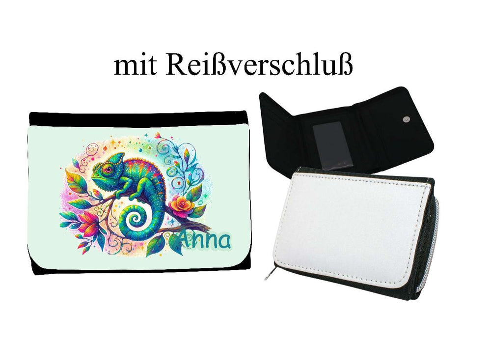 Kinder Geldbeutel personalisiert Chamäleon – Geldbörse mit Namen Klettverschluss oder Reißverschluss Porte­mon­naie - CreativMade
