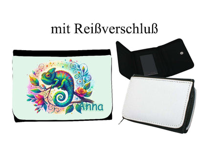 Kinder Geldbeutel personalisiert Chamäleon – Geldbörse mit Namen Klettverschluss oder Reißverschluss Porte­mon­naie - CreativMade