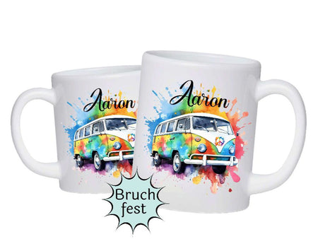 Tasse personalisiert mit Name Bus Campingtasse Kunststoff bruchsicher bruchfest Namenstasse - CreativMade 