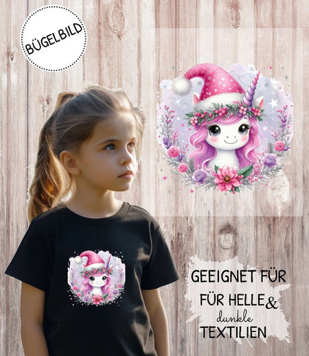 Bügelbilder für Kinder Einhorn mit Mütze – Weihnachtsmotive, Wintermotive & Herbstmotive zum Aufbügeln – DIY Textilaufbügler für Kleidung & Geschenke - CreativMade