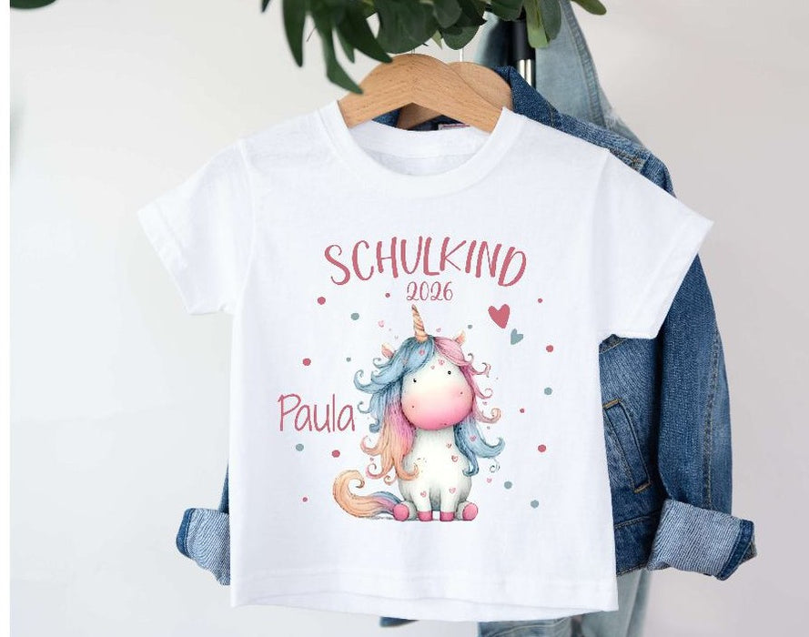 Einschulungs T-Shirt Mädchen mit Name – Schulkind Einhorn personalisiert | CreativMade .