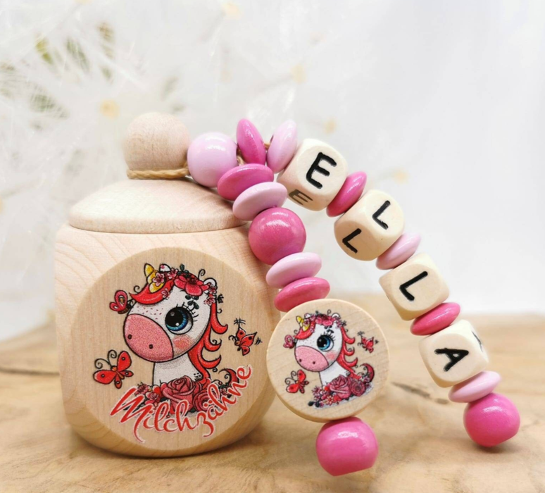 Milchzahndose Einhorn Mädchen personalisierte Zahndose mit Namen Schmetterling