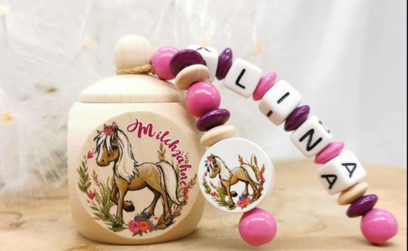 Milchzahndose mit Namen Pferd Mädchen Zahndose personalisiert | CreativMade .
