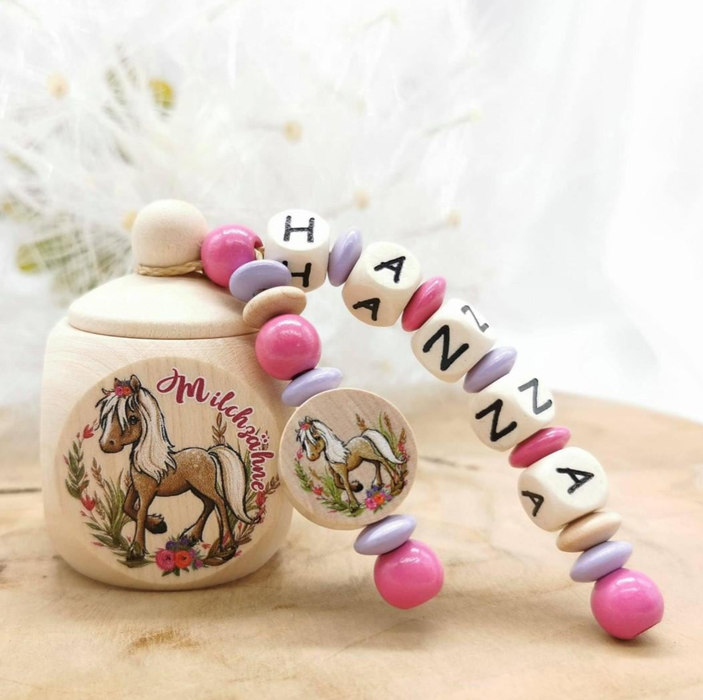 Milchzahndose mit Namen Pferd Mädchen Zahndose personalisiert | CreativMade .