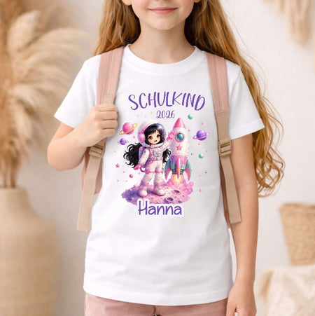 Einschulungsshirt Mädchen mit Name – Schulkind Astronaut Mädchen personalisiert - CreativMade