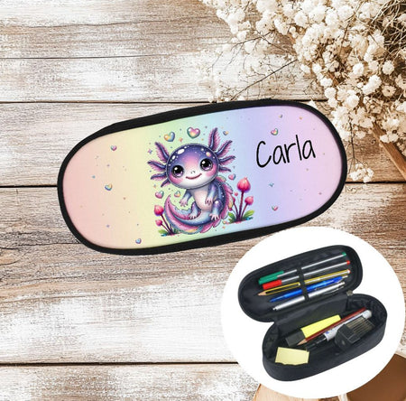 Federmäppchen Kinder mit Namen Axolotl – personalisiertes Stifteetui/Stiftebox Schule Geschenk Einschulung - CreativMade