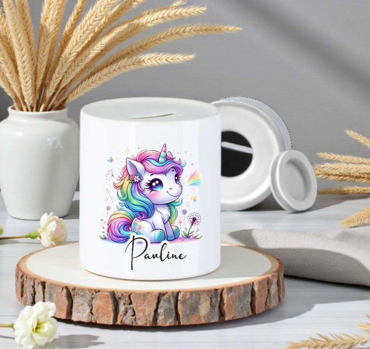Personalisierte Kinderspardose mit Namen Einhorn – Keramik Spardose zur Einschulung, Geburt oder Taufe - CreativMade 