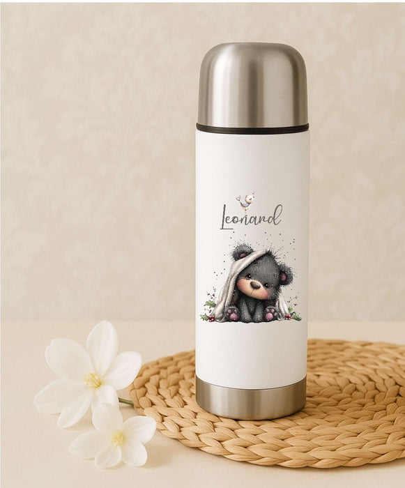 Thermoskanne personalisiert mit Namen Teddybär Edelstahl Isolierflasche Thermoflasche Geschenkidee - CreativMade 