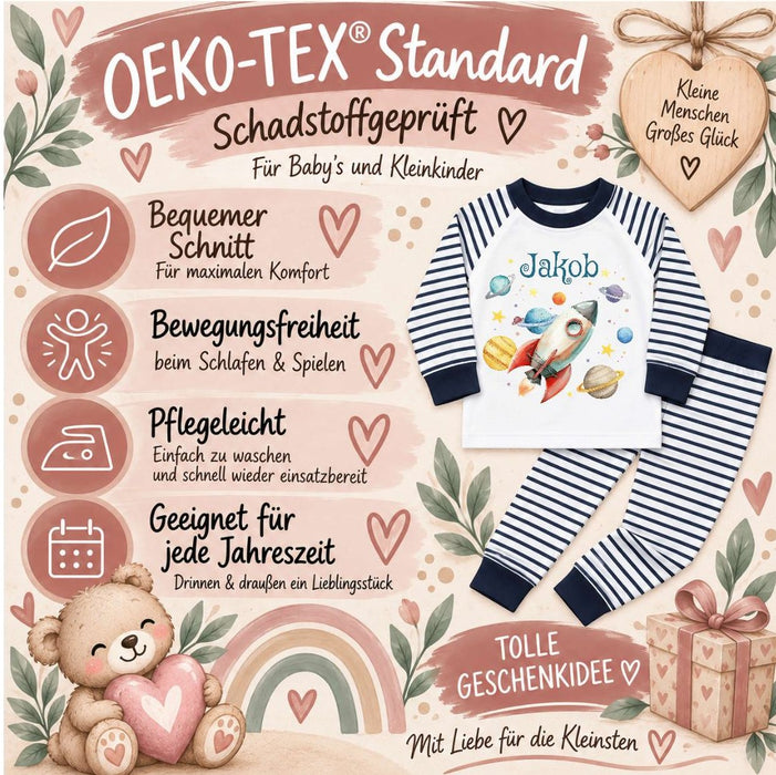 Kinder Schlafanzug mit Namen Rakete – Personalisierter Pyjama für Jungen | CreativMade .