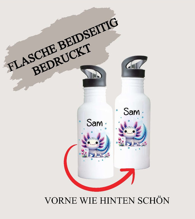 Brotdose & Trinkflasche personalisiert - Axolotl - Kinder Set mit Namen Edelstahl Trinkflasche - CreativMade 