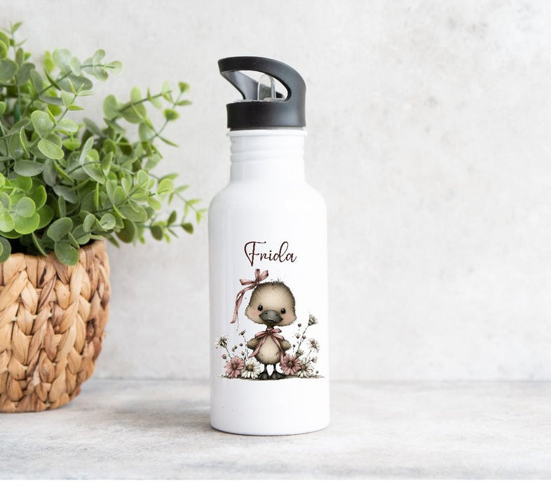 Personalisiertes Kinder Trinkflaschen- & Tassen-Set mit Namen Ente – Edelstahl Trinkflasche 500 ml für Schule & Kindergarten - CreativMade