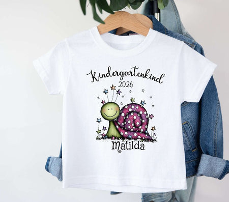 Kindergartenkind T-Shirt personalisiert mit Namen Schnecke – Kita Abschluss & Vorschulkind Geschenk - CreativMade 