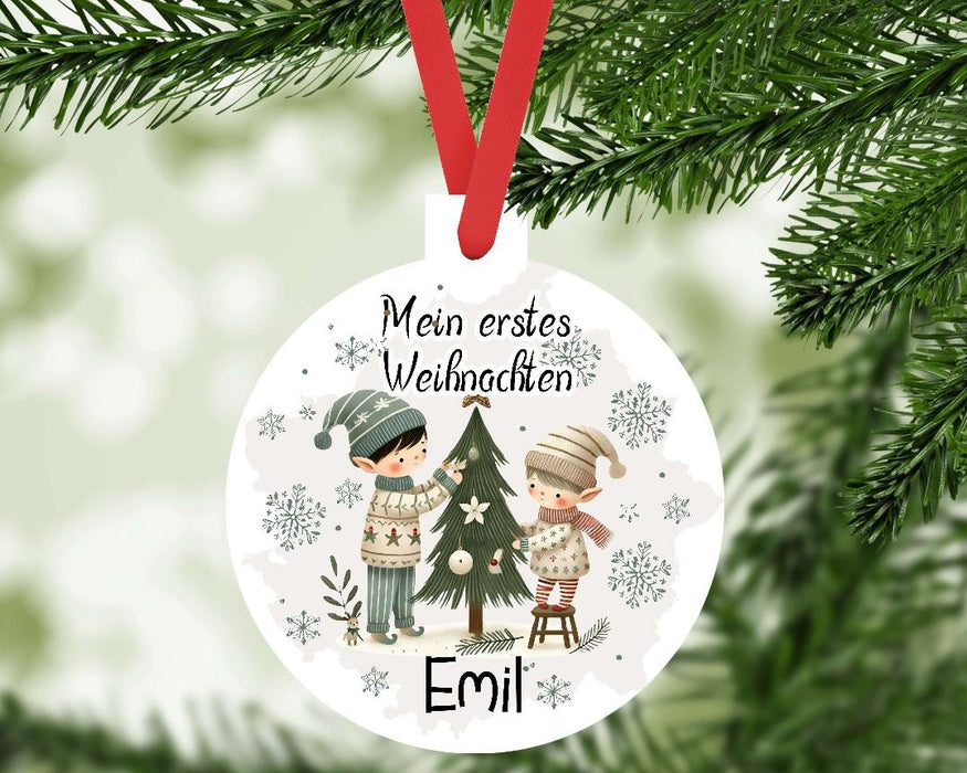 Personalisierter Christbumschmuck & Weihnachtsbaumanhänger Baby – Mein erstes Weihnachten mit Namen aus Aluminium – Geschenkidee zur Weihnachtsdeko - CreativMade 