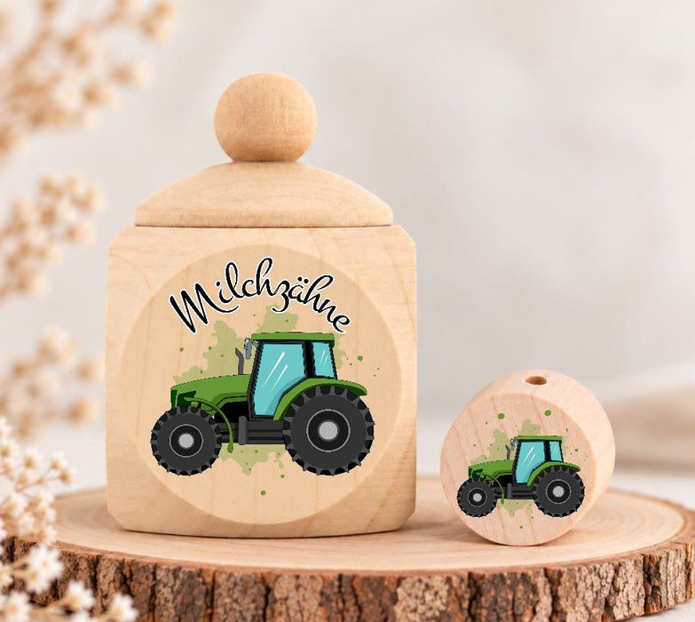 Milchzahndose Traktor Holz mit Motivscheibe | DIY & Kreativbedarf 6 x 4cm Zahndose - CreativMade