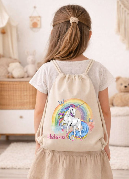 Kinder Turnbeutel mit Namen personalisiert – Einhorn Sportbeutel für Kindergarten, Schule und Schwimmen - CreativMade