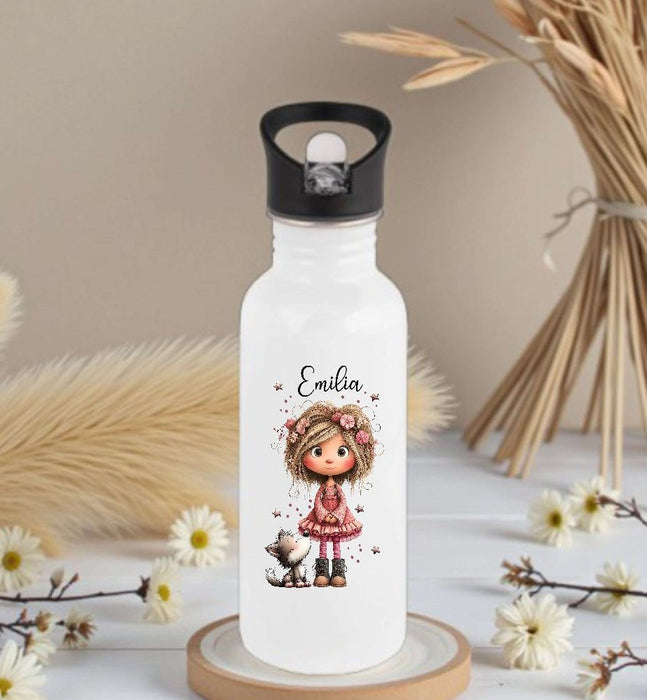 Personalisierte Trinkflasche Kinder Mädchen -  Edelstahl Trinkflasche mit Name - Strohhalm Geschenk Einschulung Geburtstag - CreativMade 