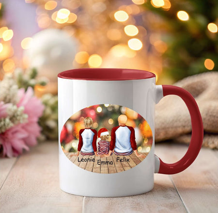 Tasse Personalisierte Weihnachtstasse Familie & Haustier – Keramik oder Emaille mit Namen Weihnachtsgeschenk - CreativMade 