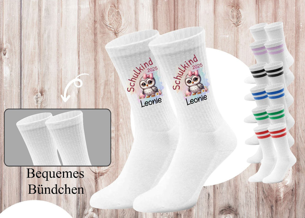 Kindersocken Einschulung Eule – 100 % Baumwolle Größe 27–36 Unisex - CreativMade