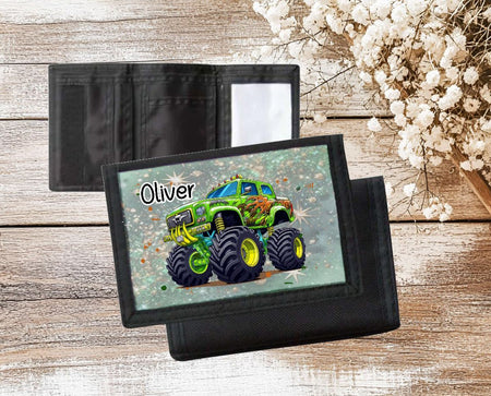 Kinder Geldbeutel personalisiert Monstertruck – Geldbörse mit Namen Klettverschluss Porte­mon­naie - CreativMade