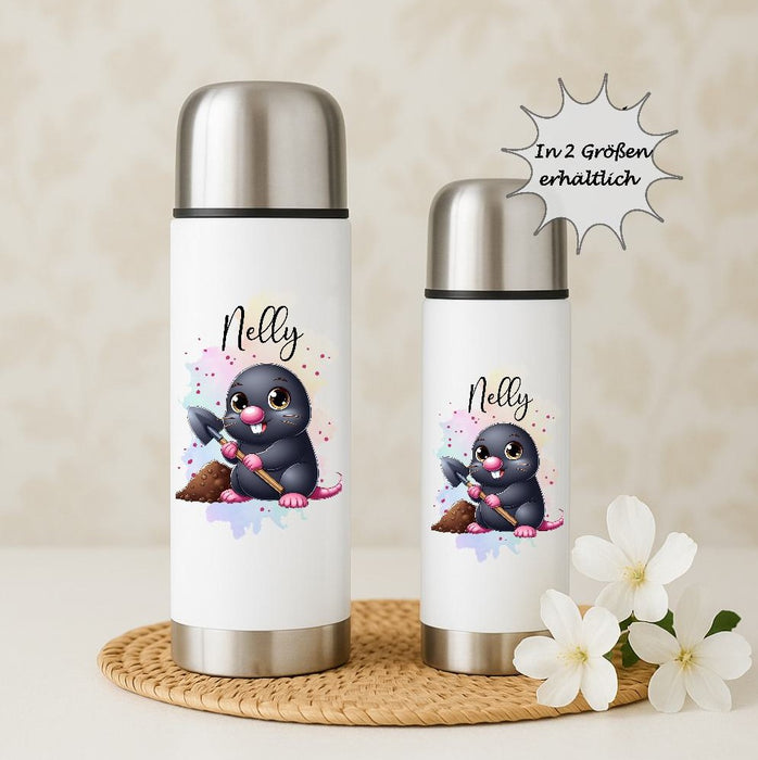 Thermoskanne personalisiert mit Namen Maulwurf Edelstahl Isolierflasche Thermoflasche Geschenkidee - CreativMade 
