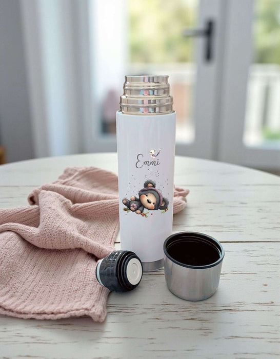 Thermoskanne personalisiert mit Namen Teddybär Edelstahl Isolierflasche Thermoflasche Geschenkidee - CreativMade 