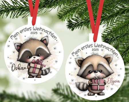 Personalisierter Christbumschmuck & Weihnachtsbaumanhänger Baby Fuchs Rentier – Mein erstes Weihnachten mit Namen aus Aluminium Geschenkidee - CreativMade